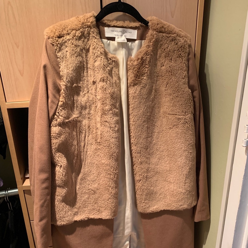 Treasure & Bond Something Navy Faux Fur Coat